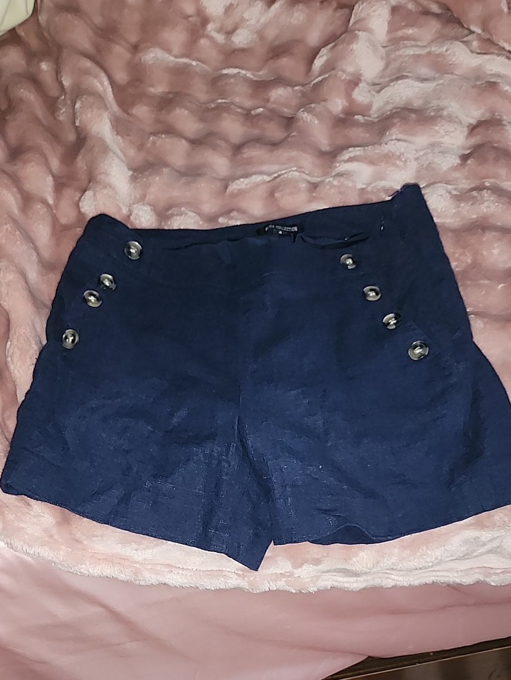 Navy High-Rise Bermuda Shorts with Button Accent